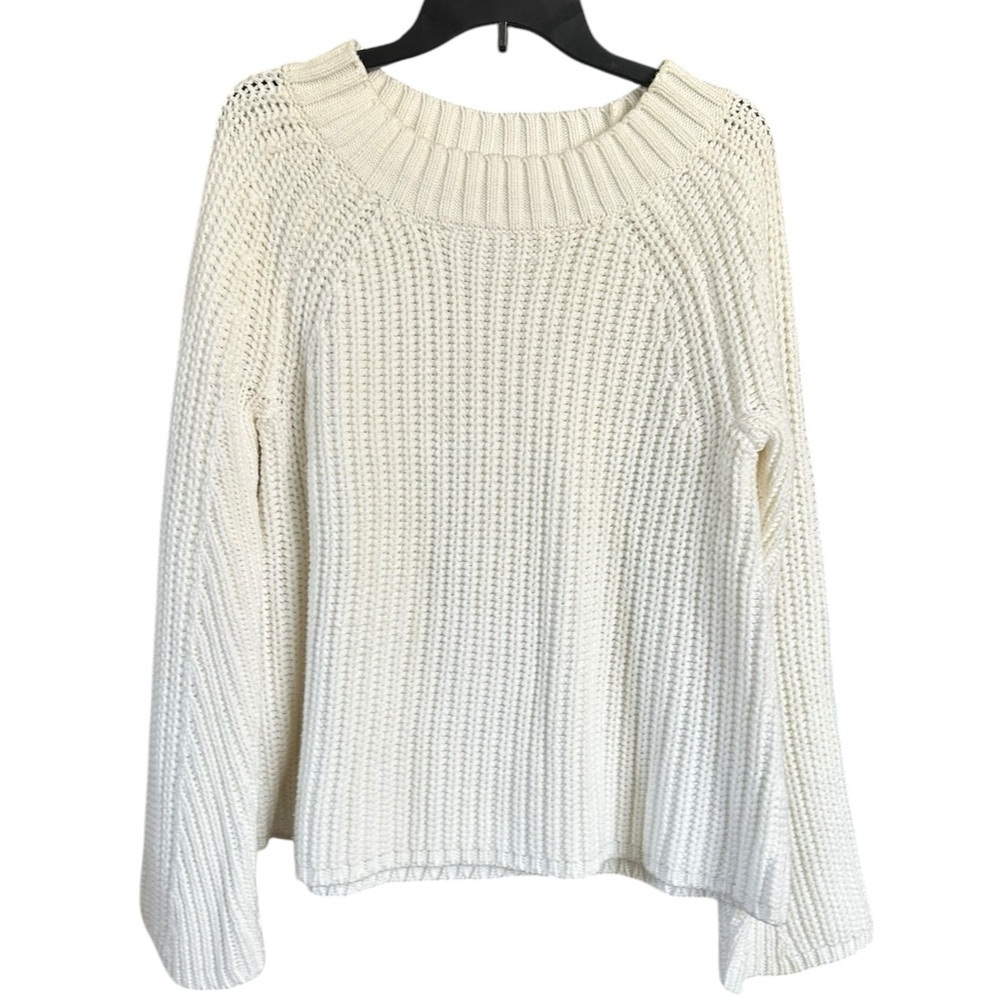 Bell Sleeve White Cotton Blend Knit Sweater